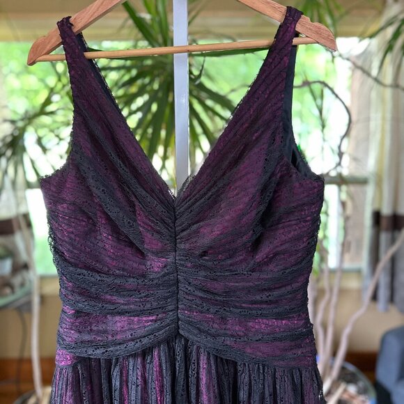 Carmen Marc Valvo Lace Black Dress Silk Underlay Fuchsia Slip under Lace 16 NWOT - Picture 7 of 12